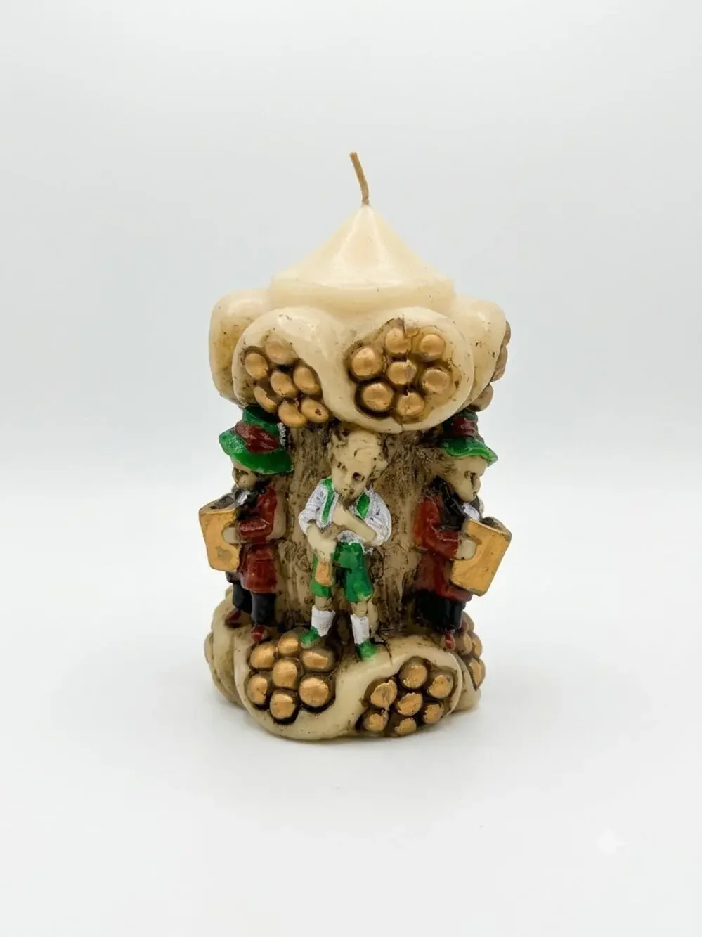 Vintage German Carved Candle, Bavarian Carolers Musicians, Hand Carved